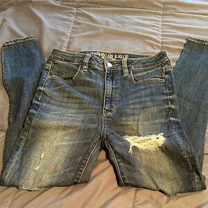 American Eagle Outfitters Women's Distressed Skinny Jeans - Dark Blue